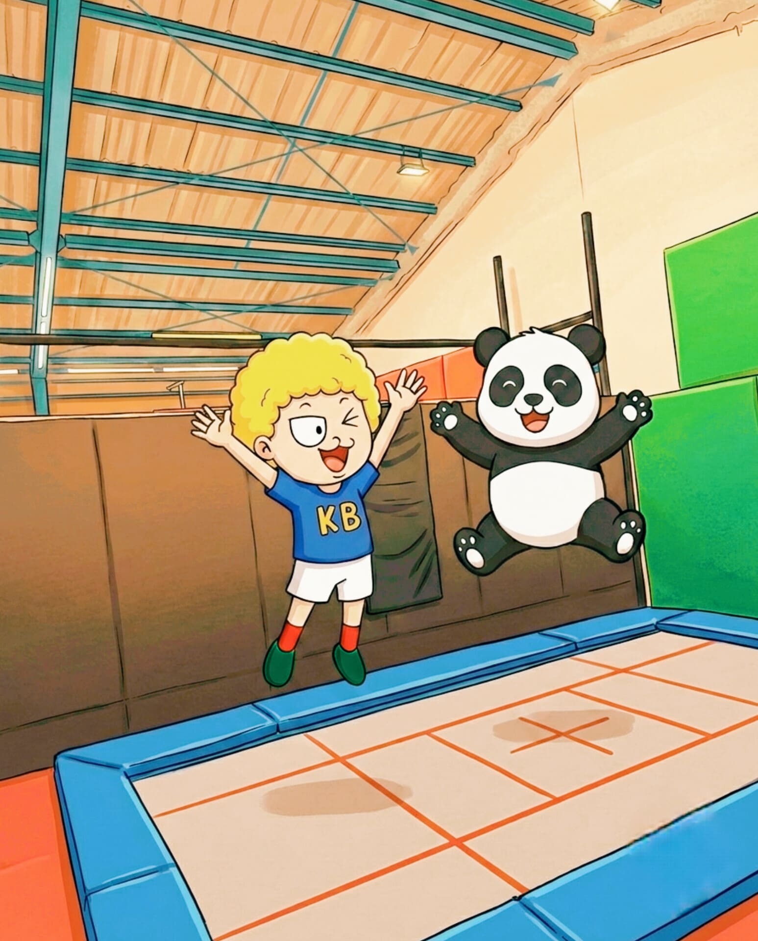 トランポリンを跳ぶ子供の様子